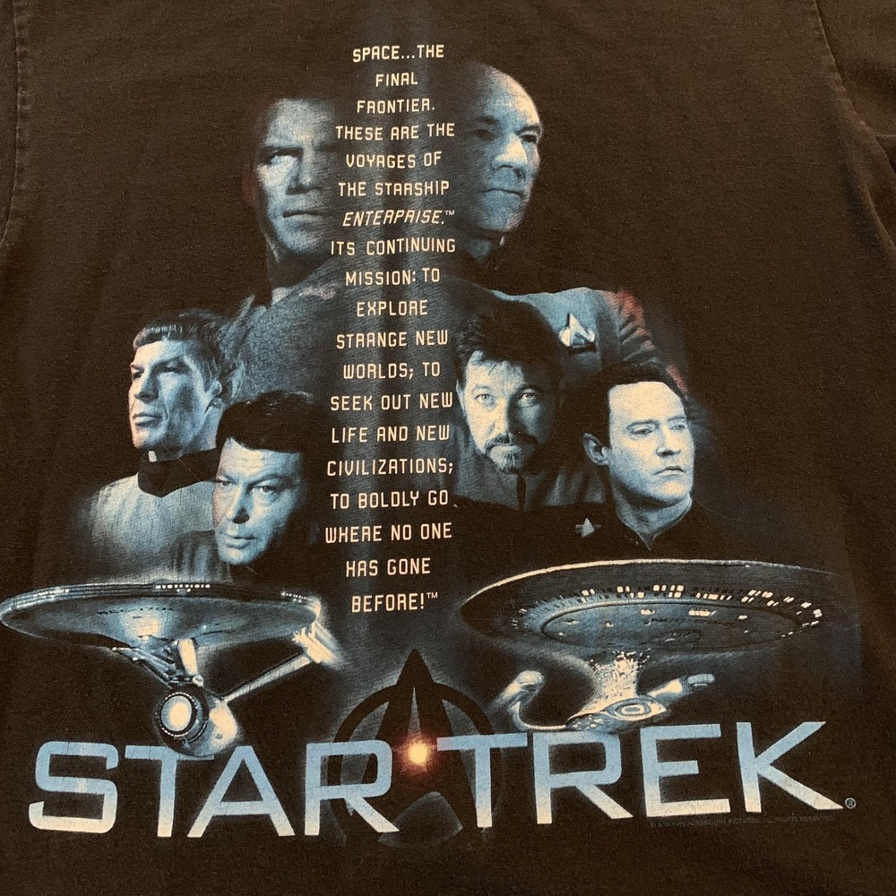 Vintage Star Trek‎ Shirt Mens Medium Black Away Team Wear Graphic Cast 1999 90s
